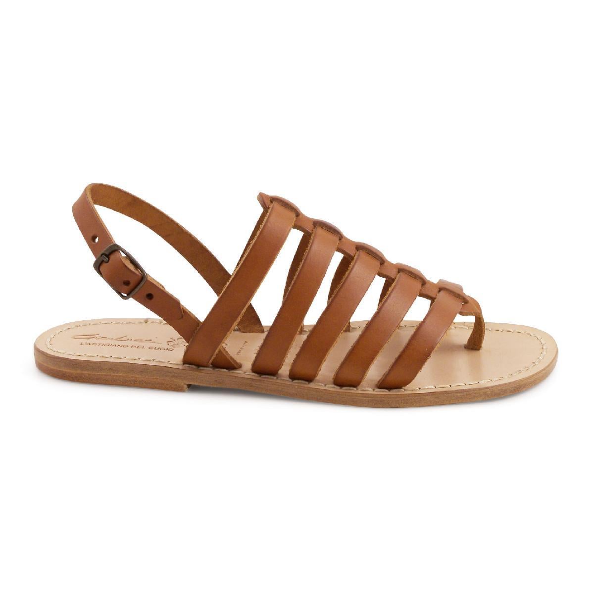Flache Sandalen aus echtem Leder Hand gefertigt in Italien