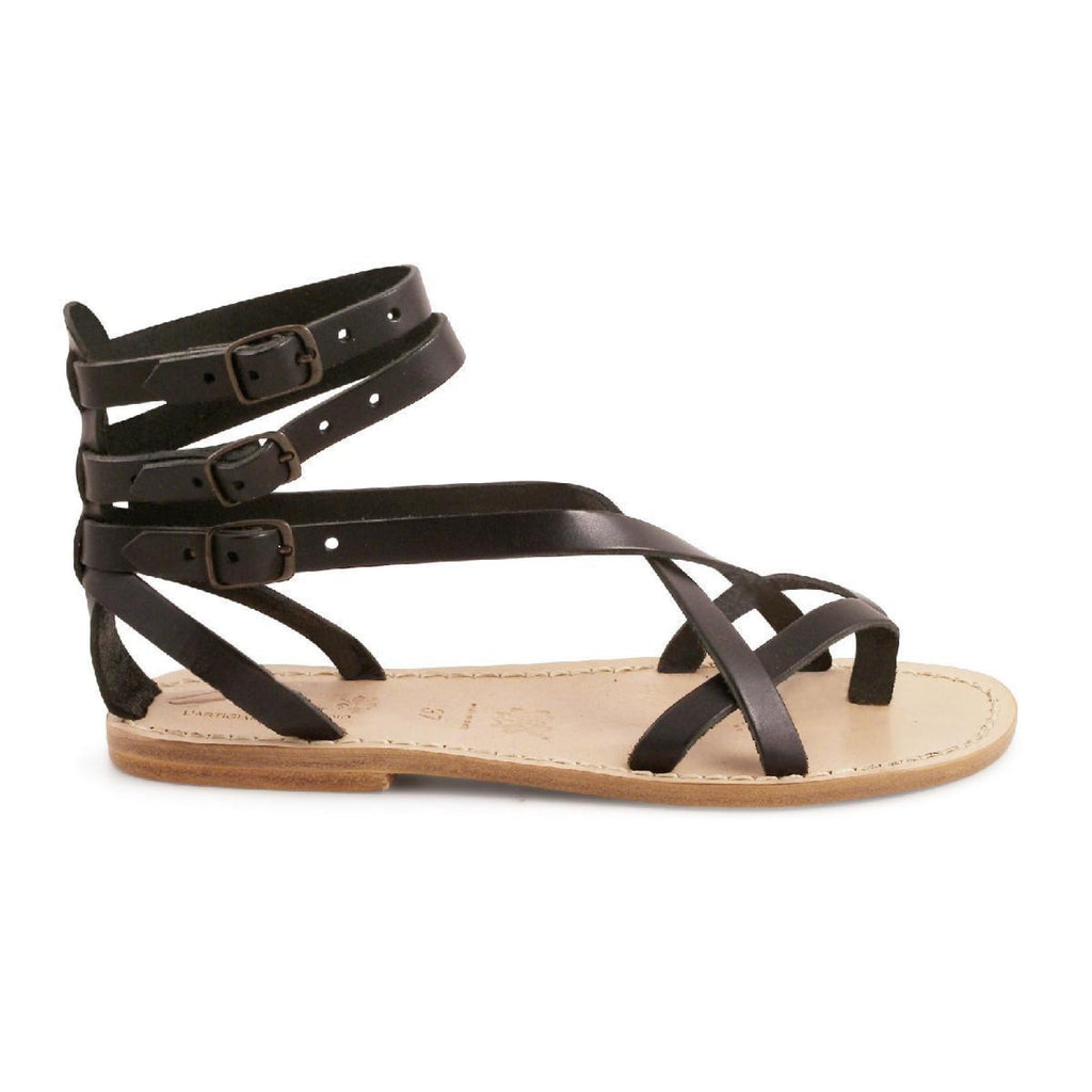 Damen-Sandalen im Gladiator-Stil aus schwarzem Leder