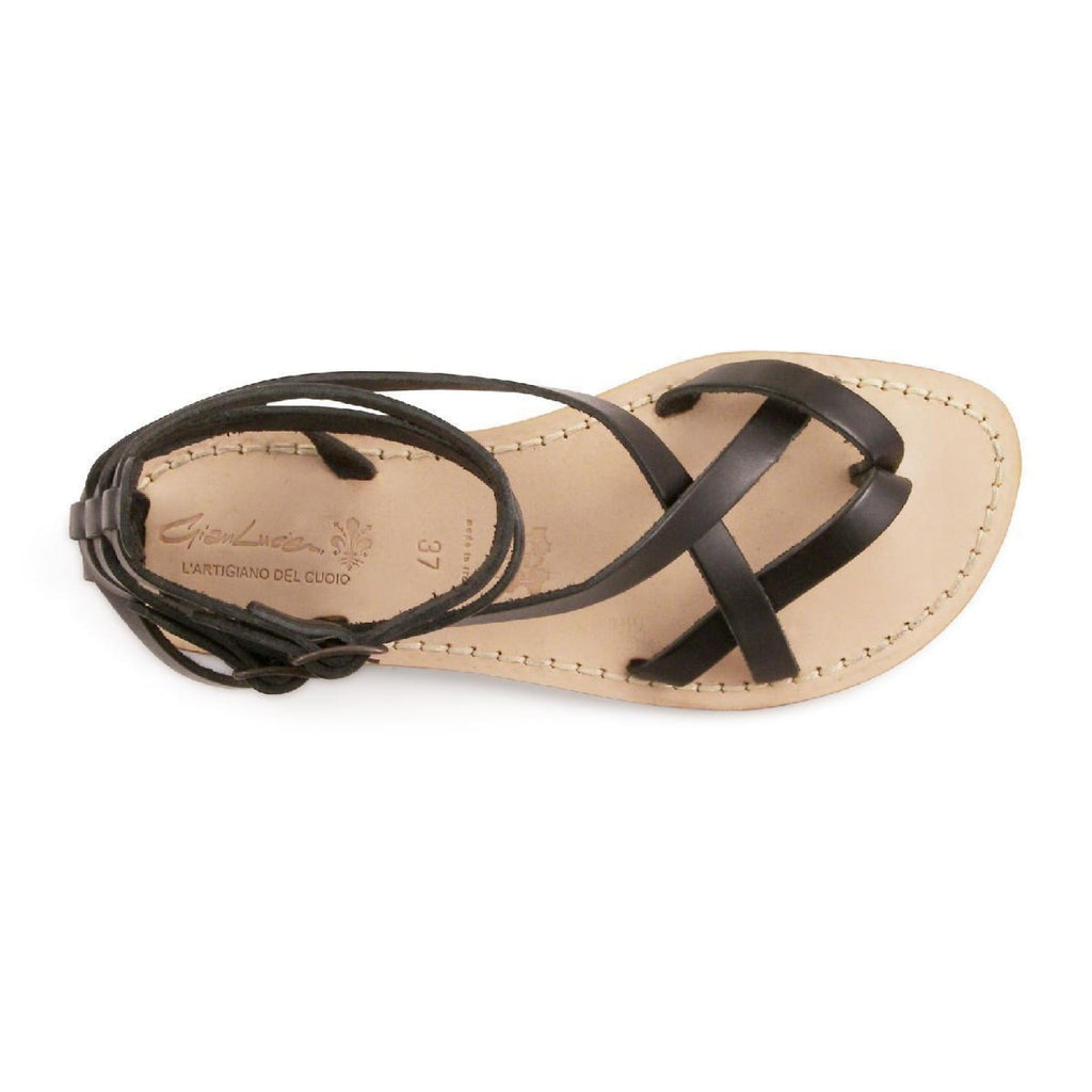 Damen-Sandalen im Gladiator-Stil aus schwarzem Leder