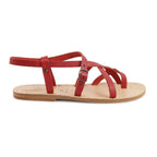 Red leather flat sandals for women handmade in Italy