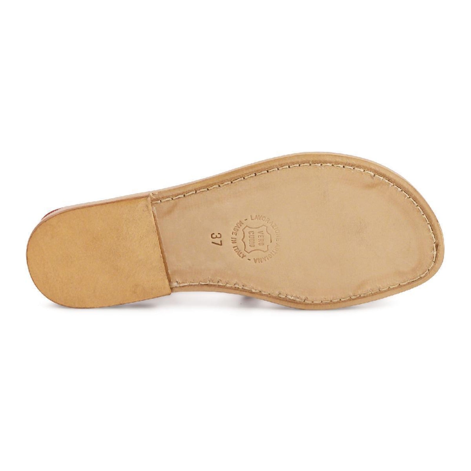 Red leather flat sandals for women handmade in Italy