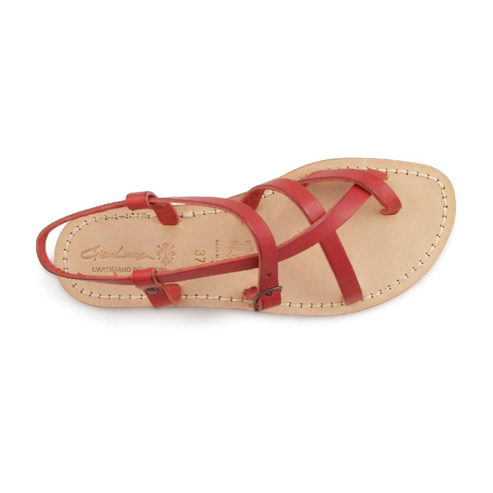 Red leather flat sandals for women handmade in Italy