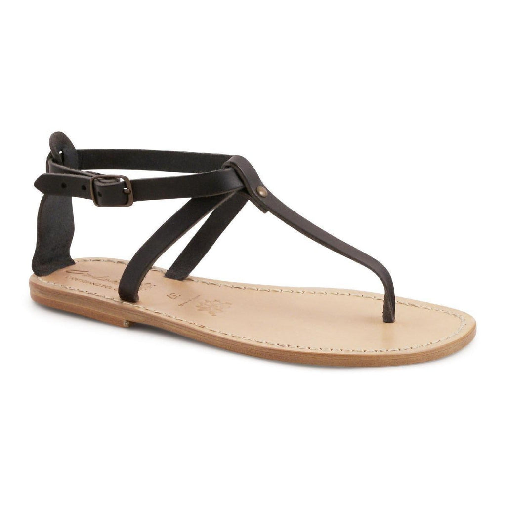 Sandalo infradito in pelle nero artigianali da donna