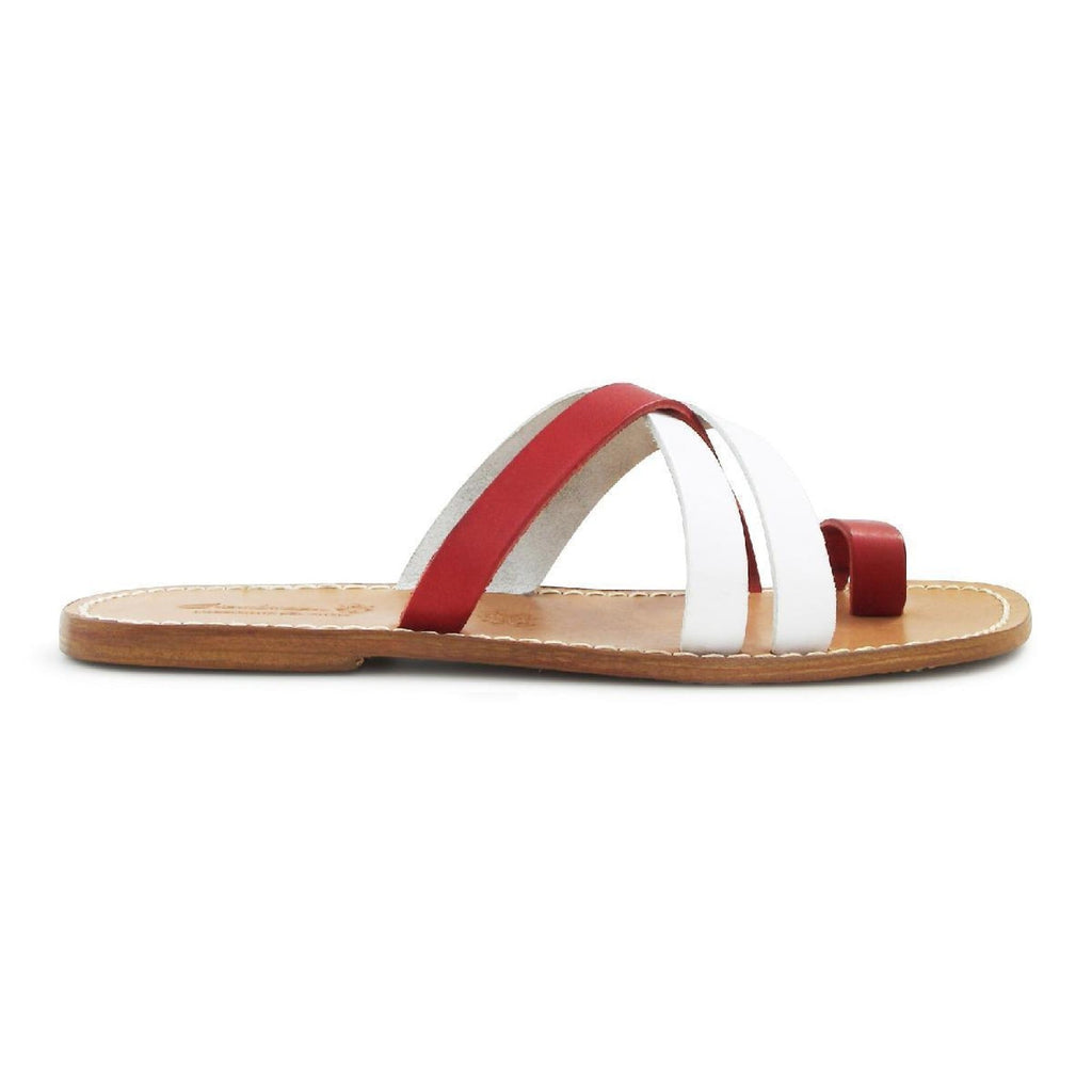 Tongs en cuir homme de couleur rouge et blanc artisanales