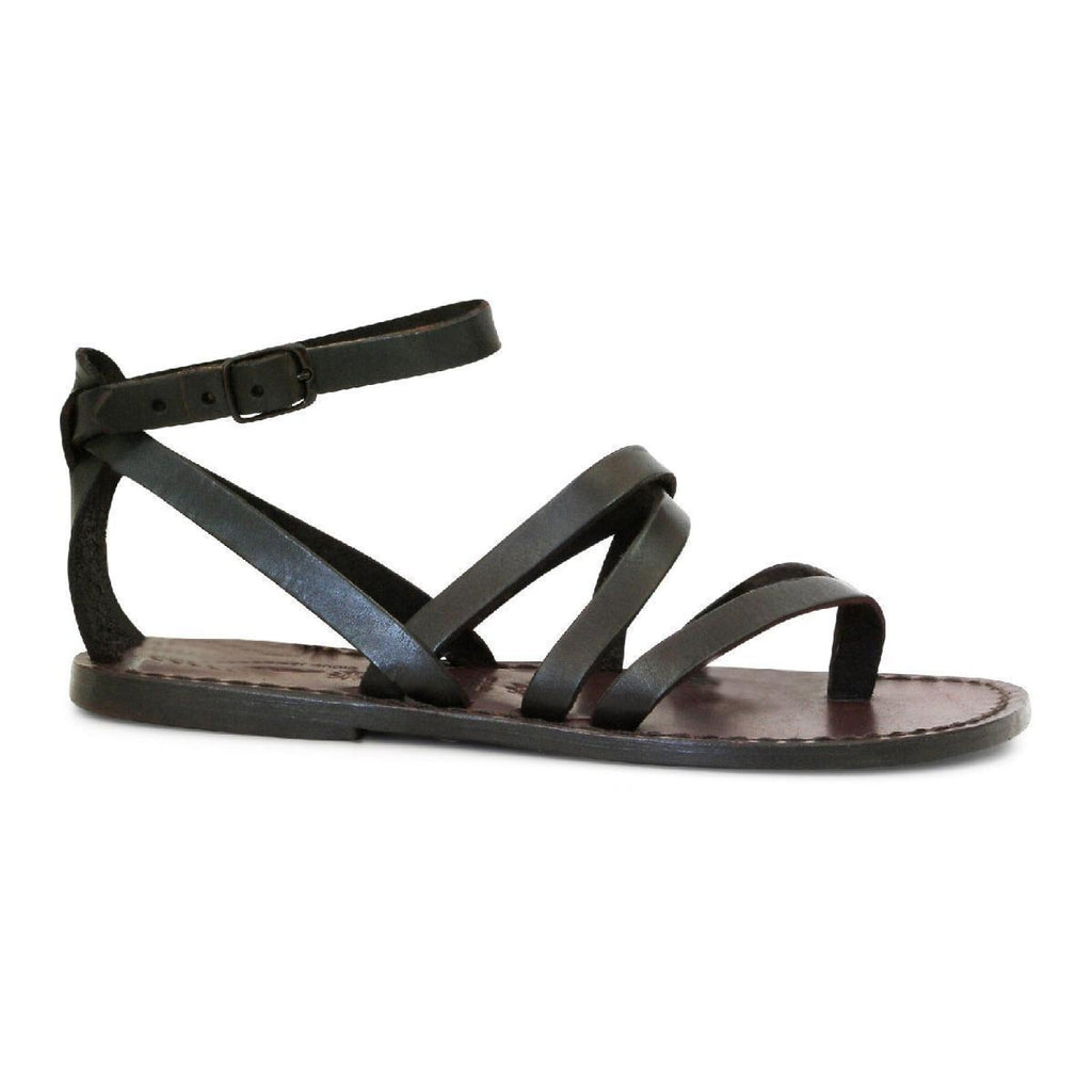 Italian strappy sandals women handmade in brown leather