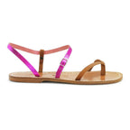 Leather thong sandals for women two-coloured pink and leather