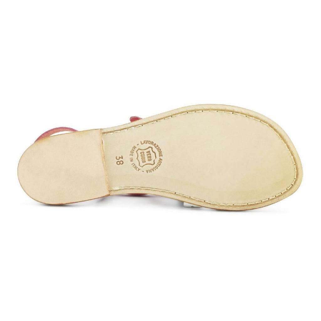 Leather thong sandals for women two-coloured pink and leather