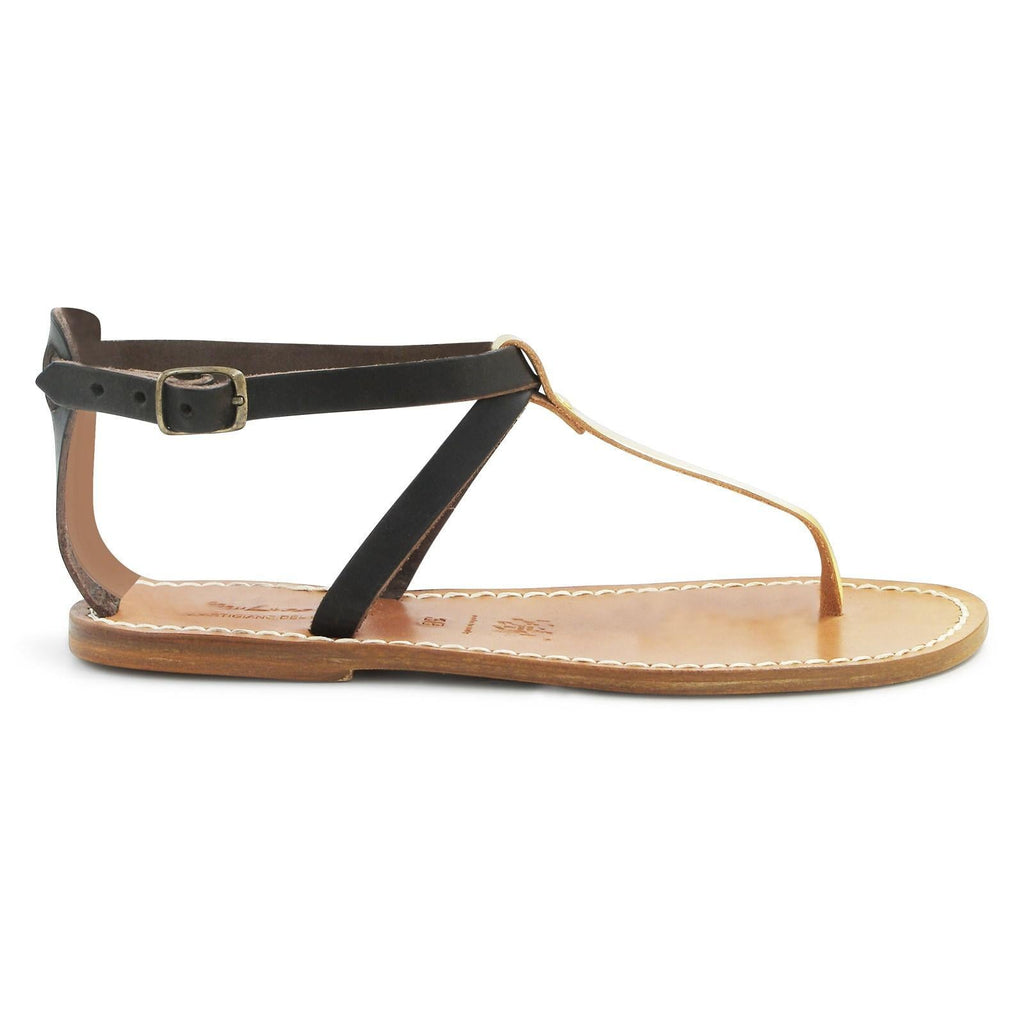 Sandali infradito donna in pelle bicolore merrone e oro