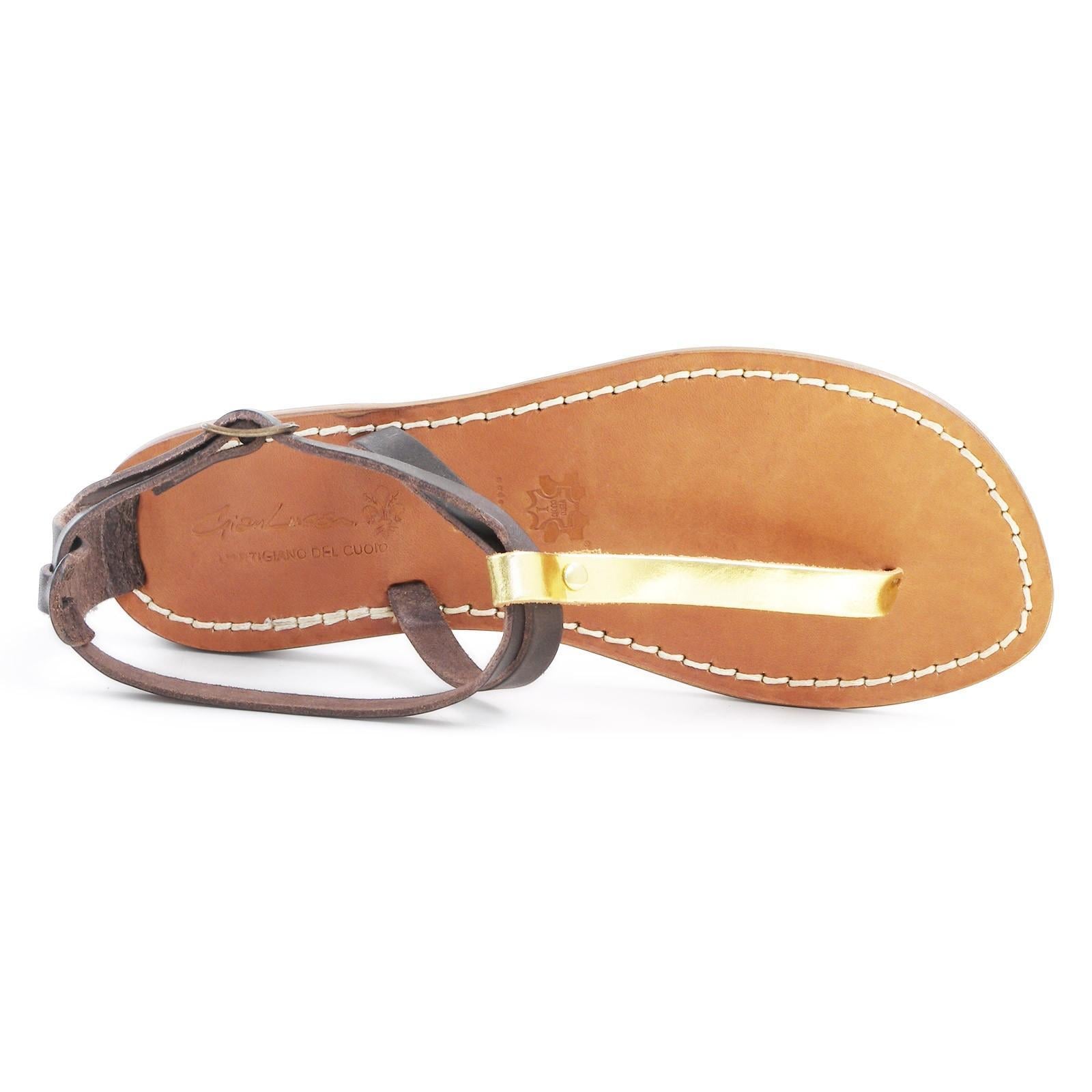 Sandali infradito donna in pelle bicolore merrone e oro