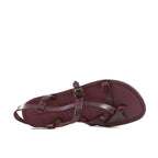 Women's violet strappy sandals handmade in cuir leather