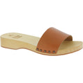 Zoccoli in legno da uomo con fascia in pelle color cuoio