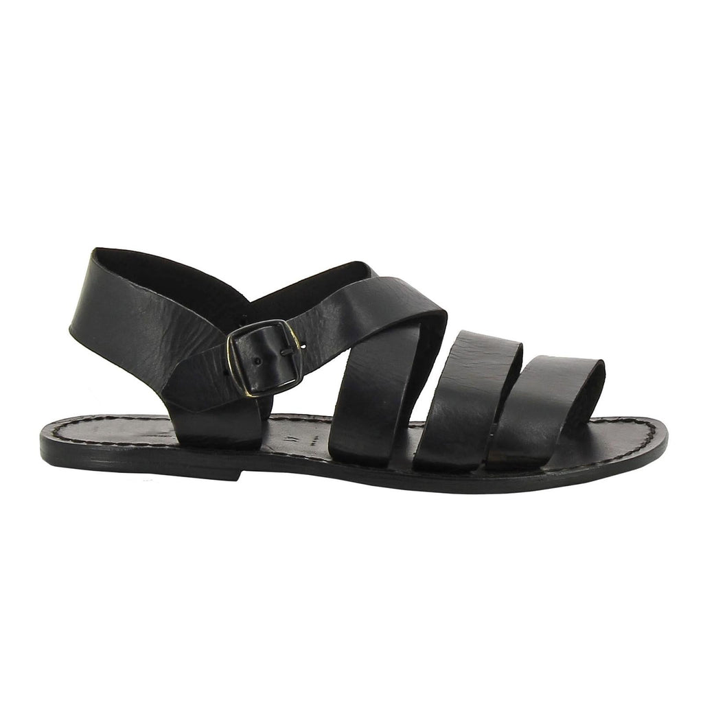 Sandali in cuoio da uomo fatti a mano in pelle nero