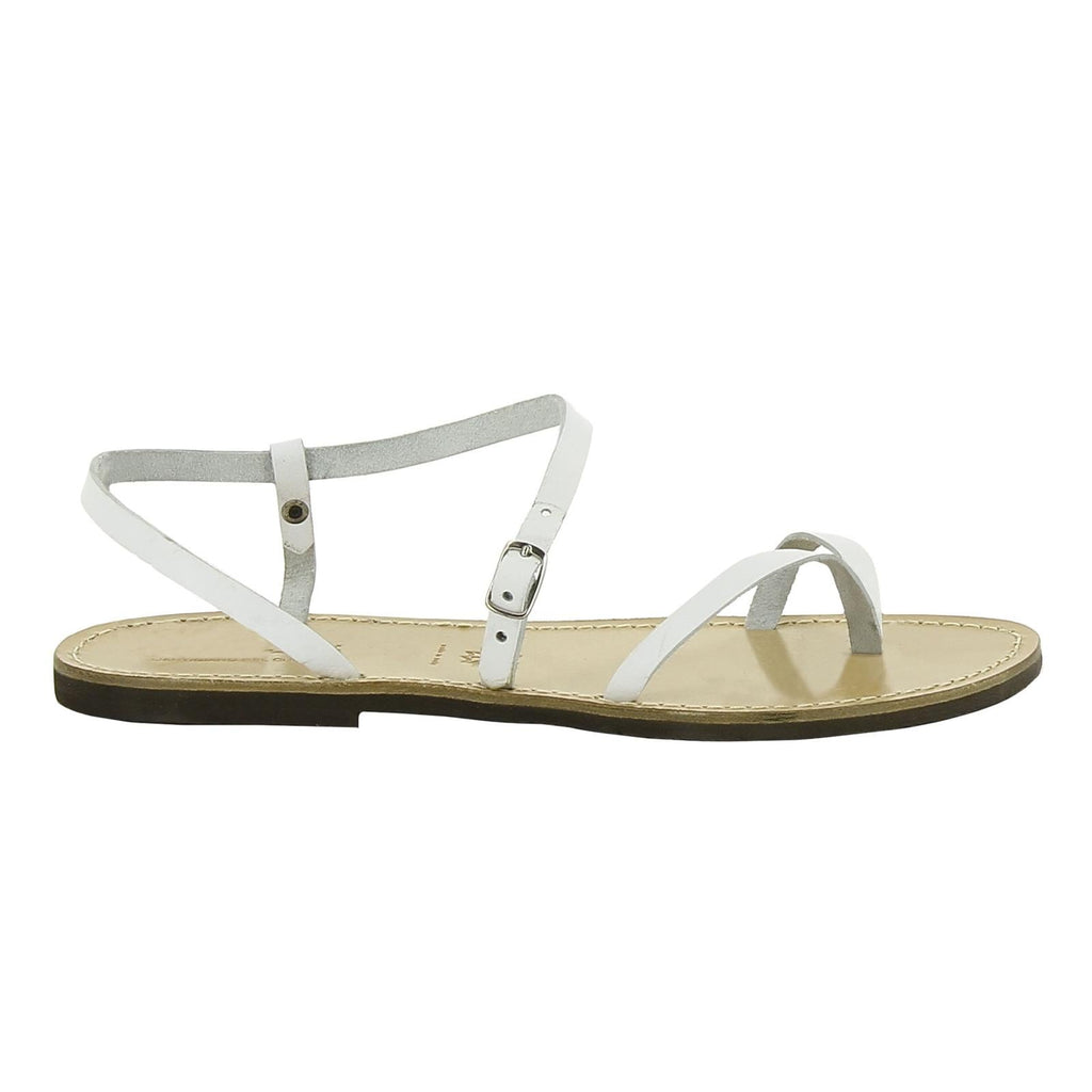 Sandali infradito bianchi da donna in pelle fatti a mano