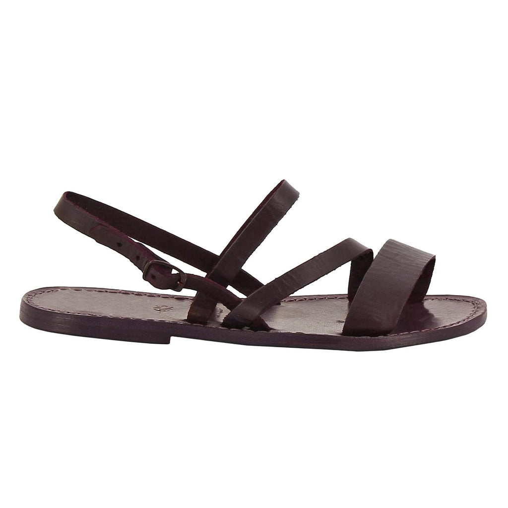 Sandali donna in pelle color prugna fatti a mano
