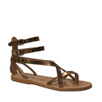 Hand gefertigte Damen-Riemchen-Sandalen im Gladiator-Stil mit Bronzelaminierung und Ledersohle