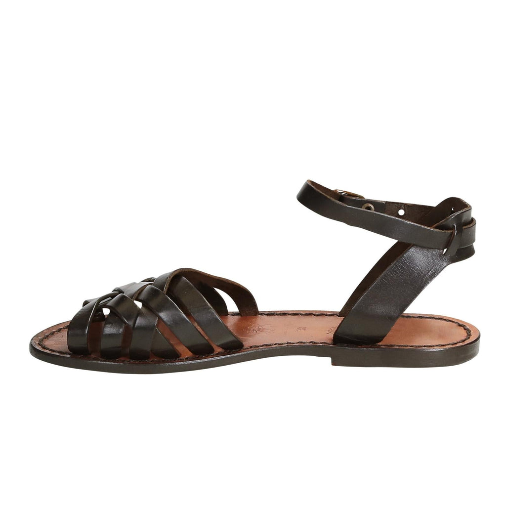 Sandali artigianali donna in pelle color testa di moro