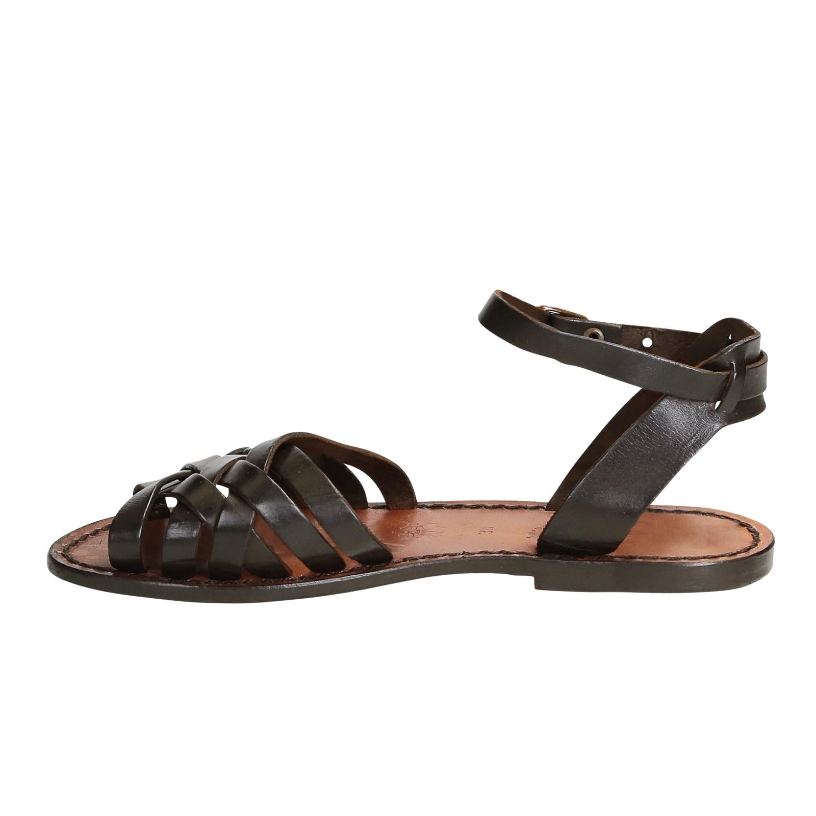 Sandali artigianali donna in pelle color testa di moro