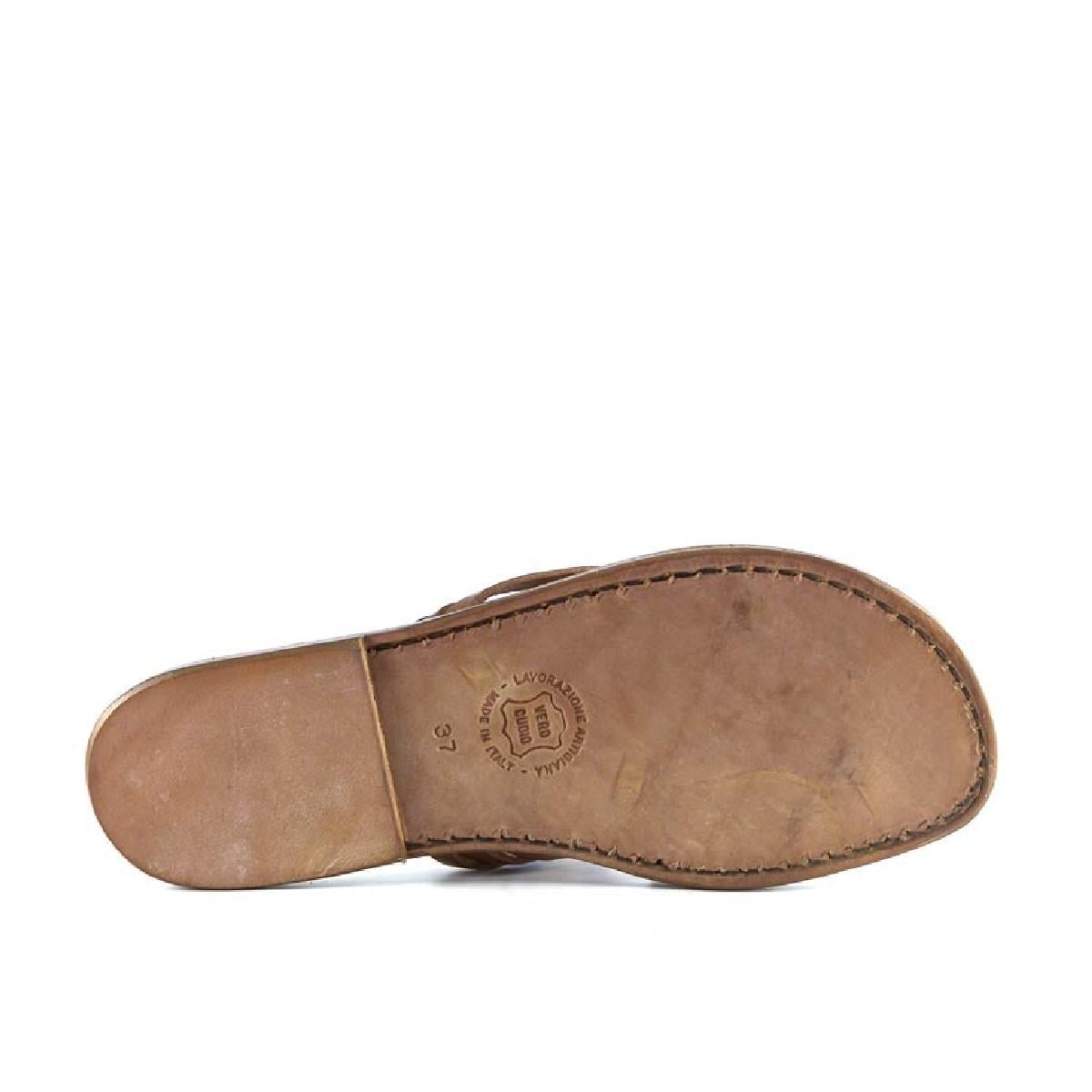 Hand gefertigte Damen-Sandalen mit Riemenstreifen aus Leder im Vintage-Look und Ledersohle