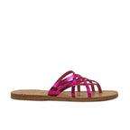 Ciabatte infradito donna in pelle laminata fucsia
