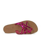 Ciabatte infradito donna in pelle laminata fucsia