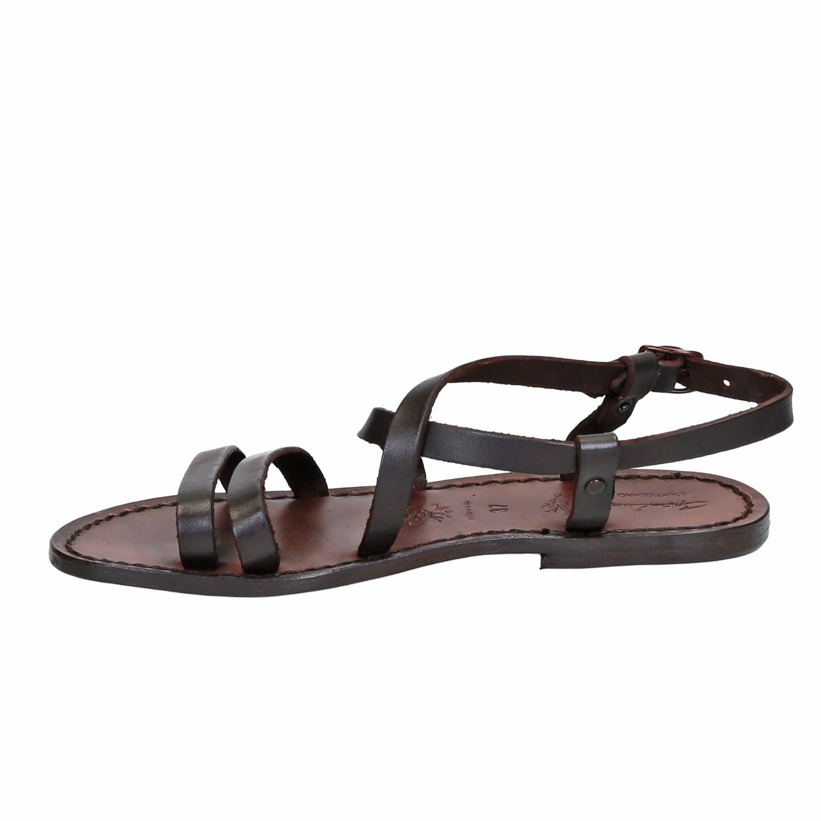 Sandali donna in cuoio marrone scuro artigianali