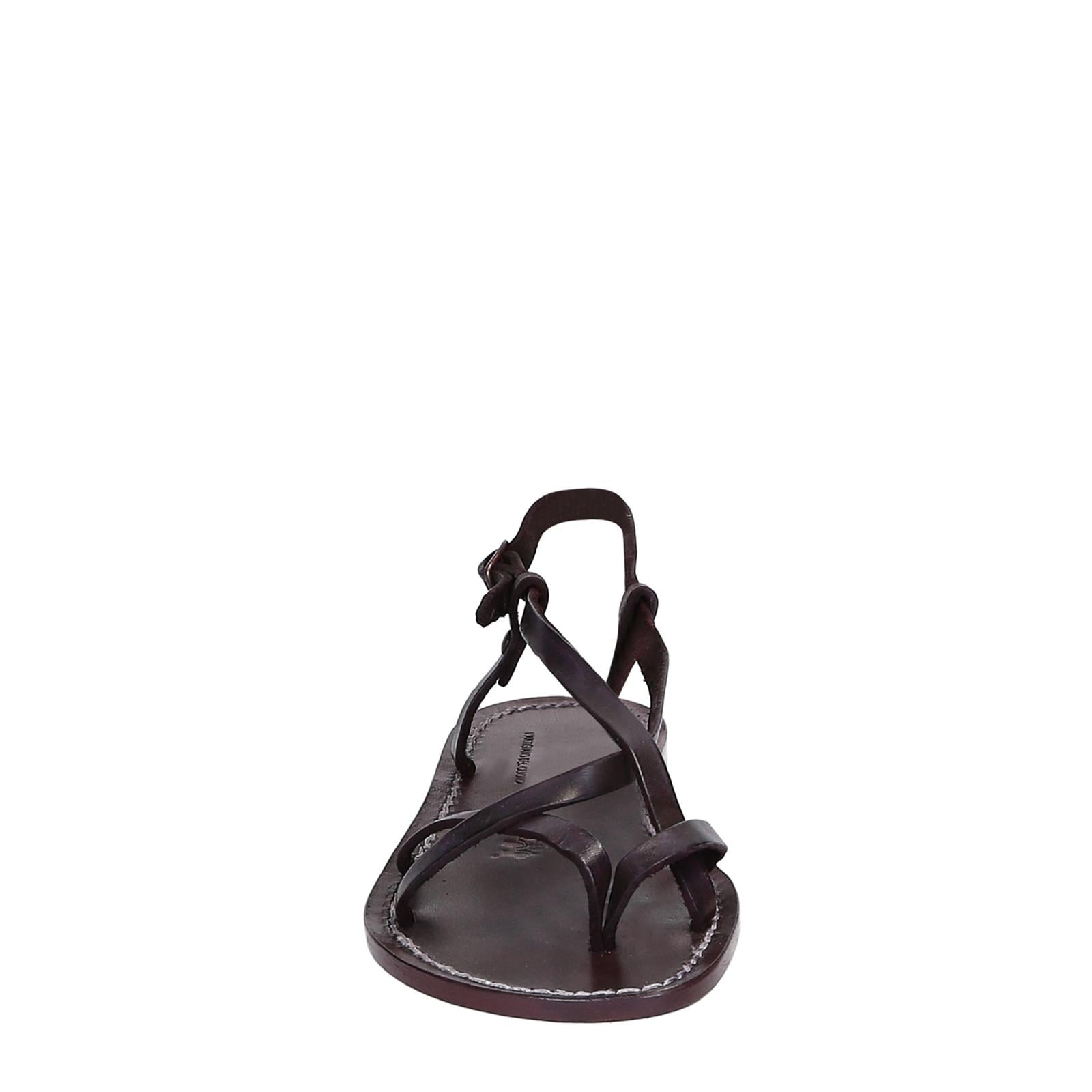 Sandali cuoio artigianali donna in pelle color prugna