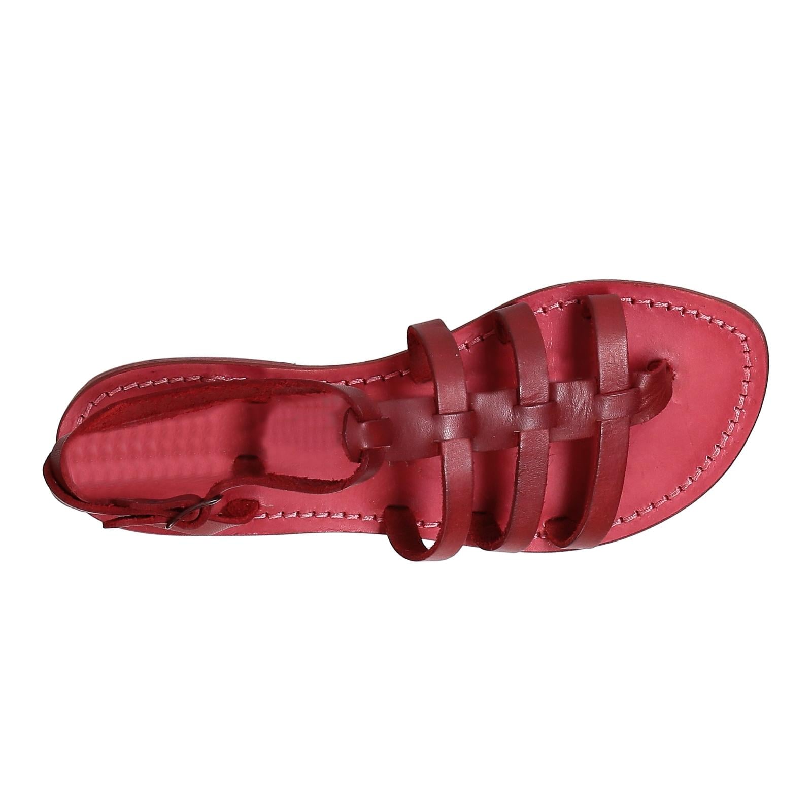 Sandali gladiatore donna in pelle rosso fatti a mano in Italia