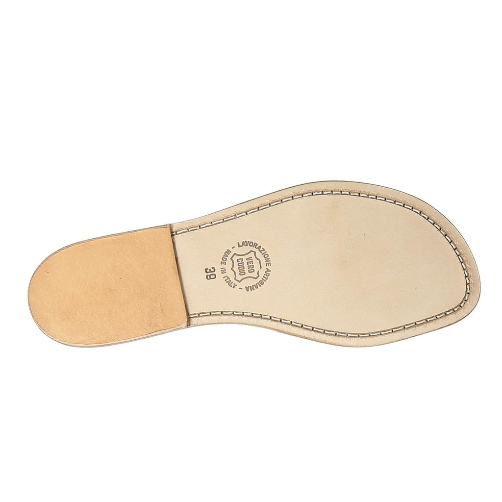 Sandali schiava bassi da donna in pelle laminata bronzo