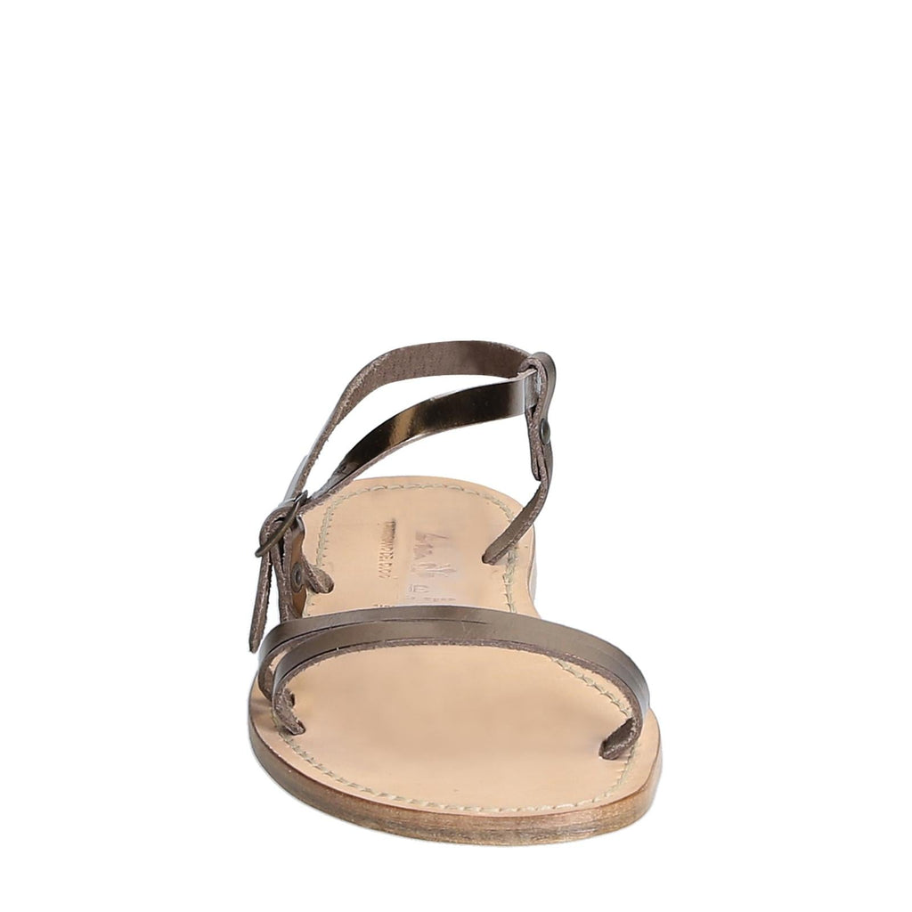 Sandali schiava bassi da donna in pelle laminata bronzo
