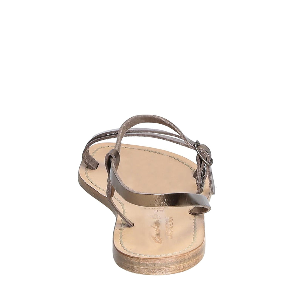 Sandali schiava bassi da donna in pelle laminata bronzo