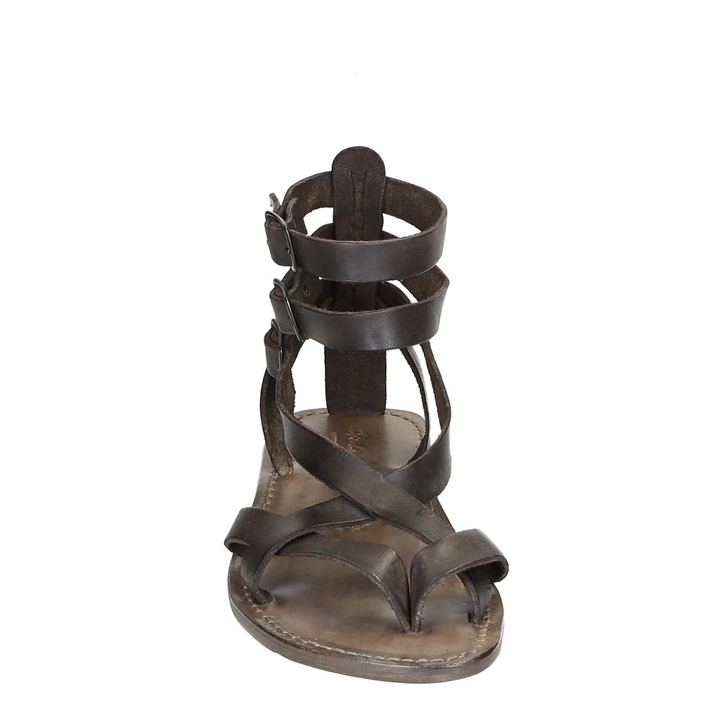 Sandalo gladiatore uomo in pelle color fango