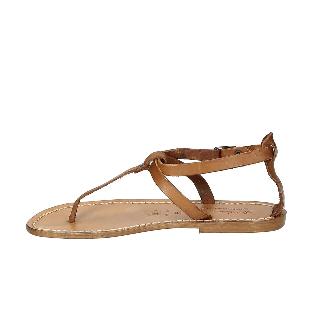 Sandalo infradito donna in pelle color cuoio