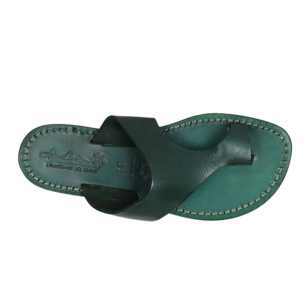 Ciabatte infradito donna in pelle verde artigianali