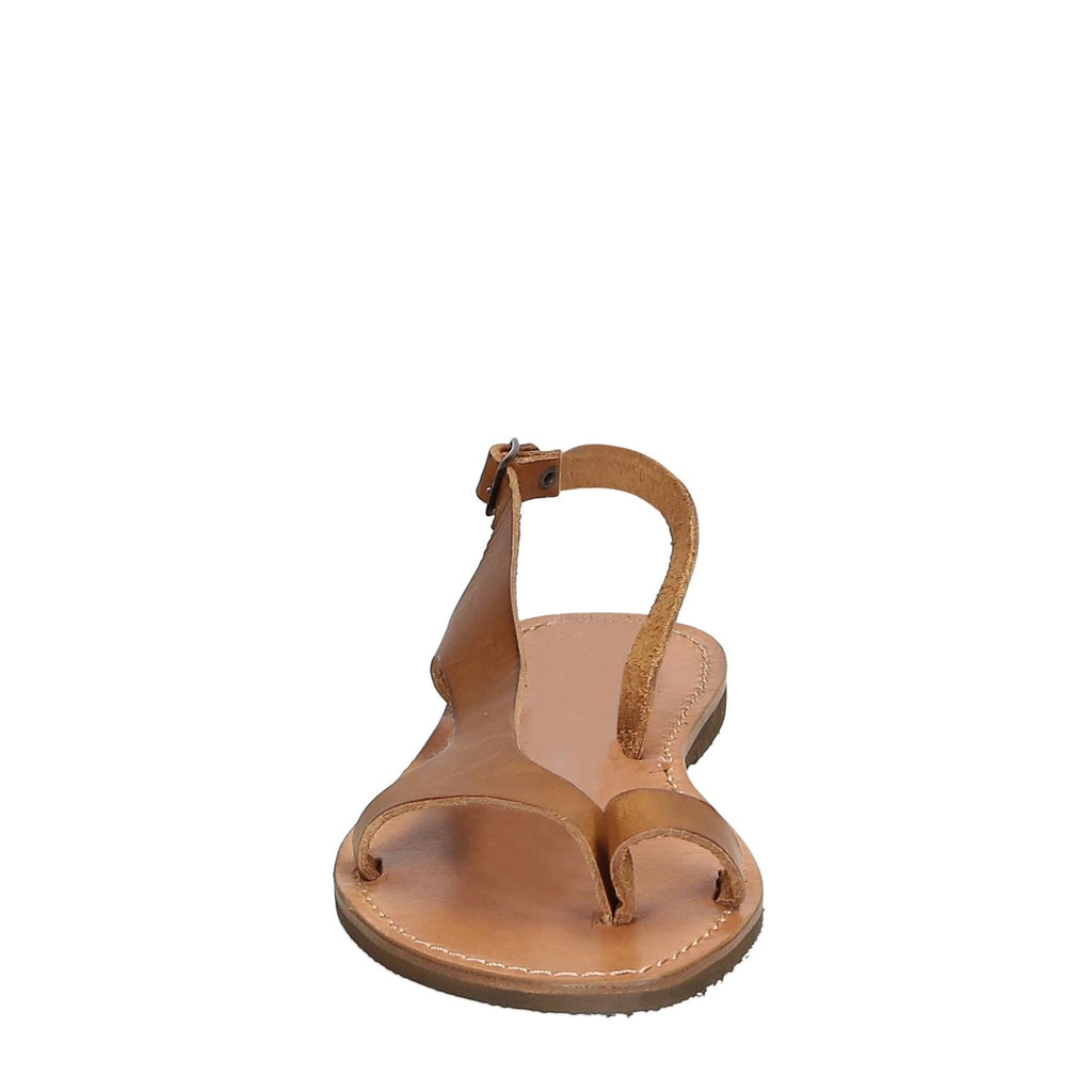 Sandali infradito artigianali da donna in pelle color cuoio