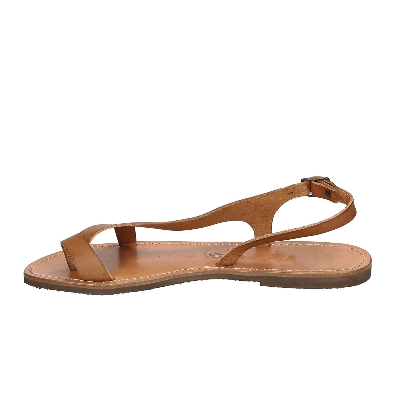 Sandali infradito artigianali da donna in pelle color cuoio
