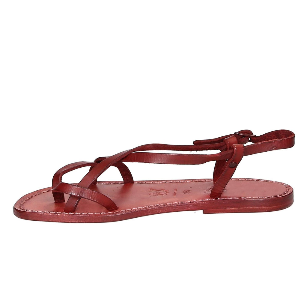 Sandali cuoio artigianali donna in pelle rosso