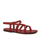 Womens red flat gladiator sandals Handmade in Italy