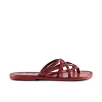 Infradito donna fatti a mano in pelle intrecciata rosso con suola in cuoio