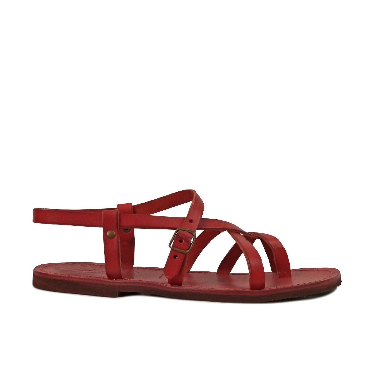 Sandali alla schiava bassi artigianali pelle rosso