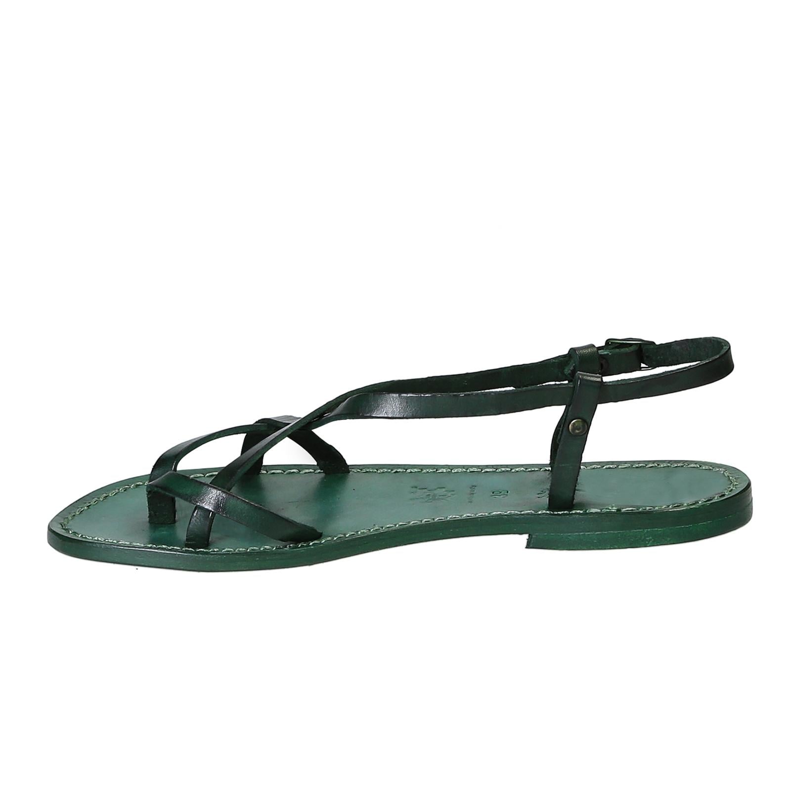 Sandali cuoio artigianali donna in pelle verde