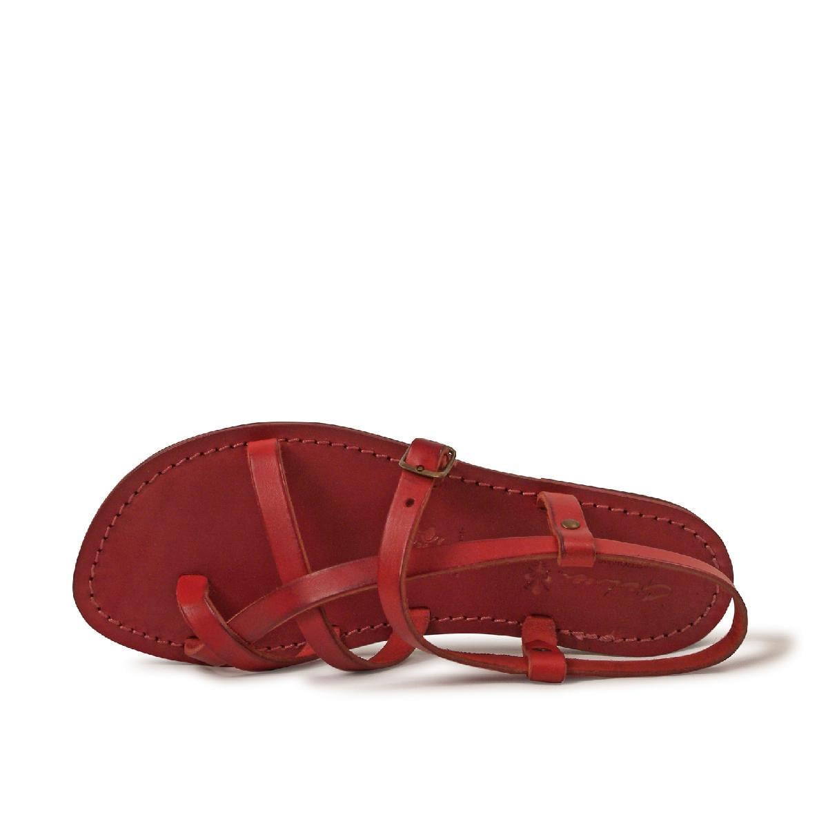 Sandali alla schiava bassi artigianali pelle rosso