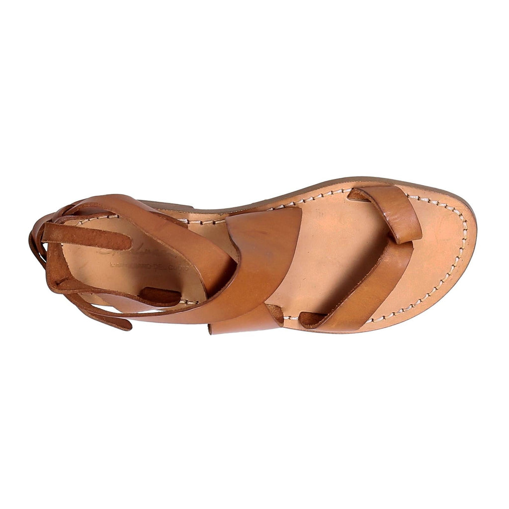 Sandali donna fatti a mano in pelle colore cuoio