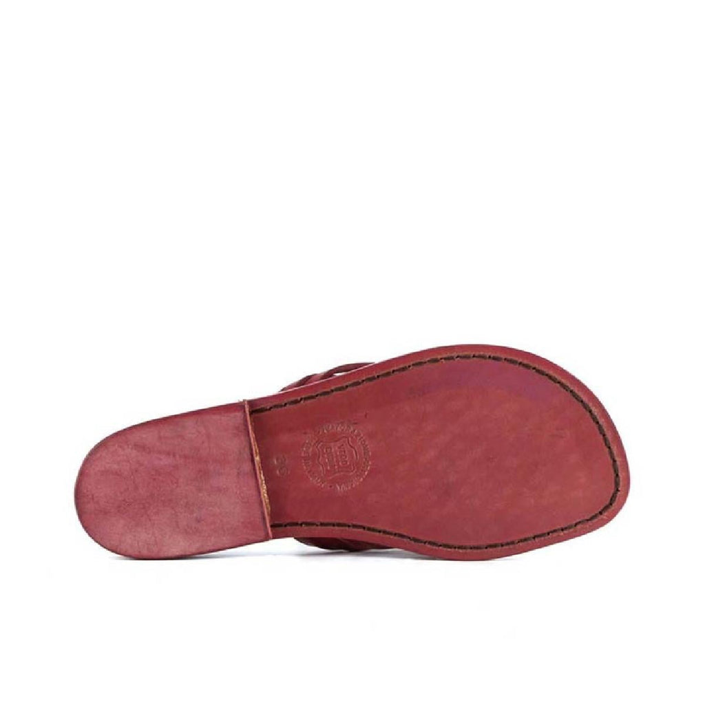 Infradito donna fatti a mano in pelle intrecciata rosso con suola in cuoio