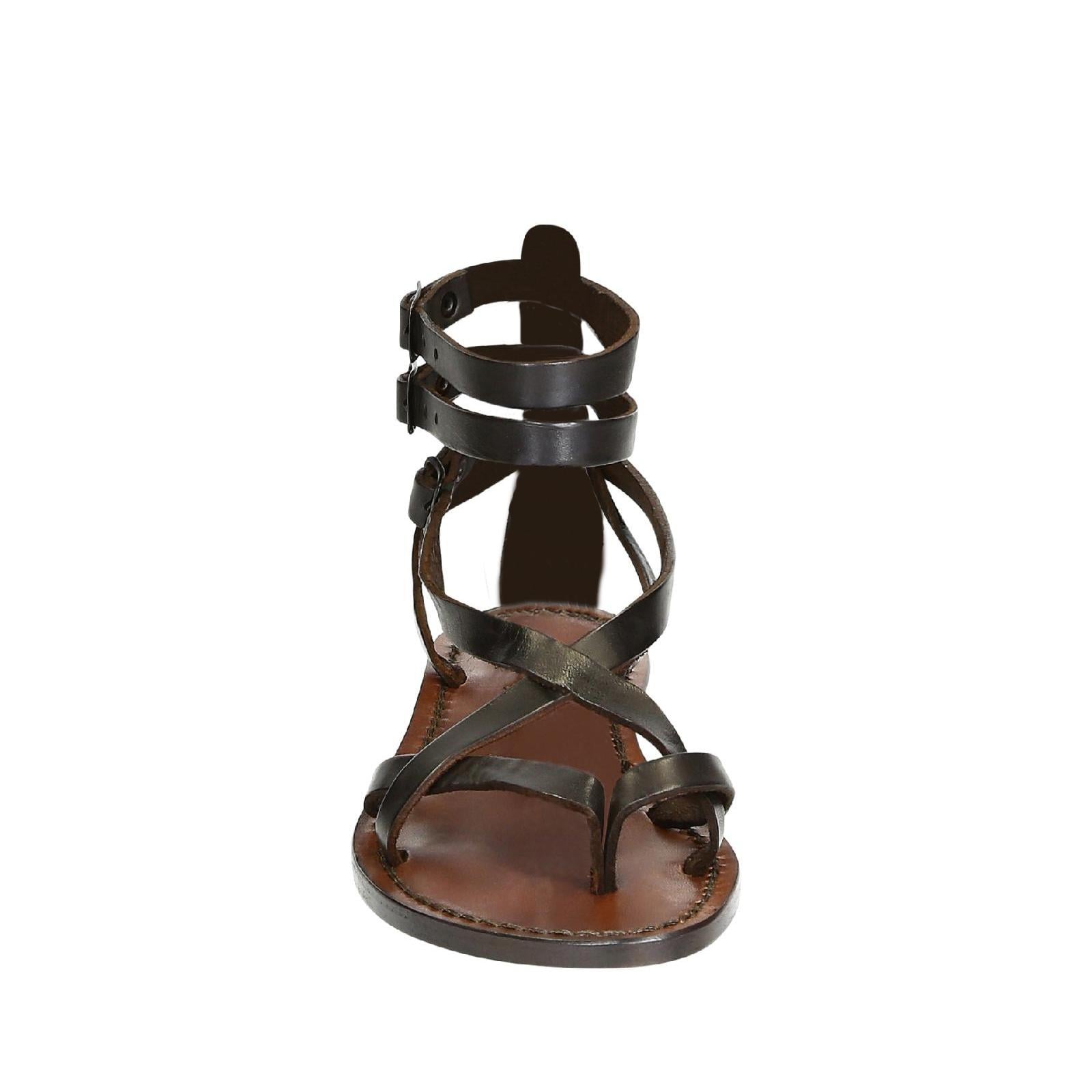 Handmade in Italy womens slave sandals in dark brown leather