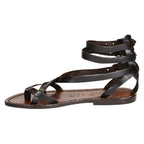 Hecho a mano en Italia womens esclavo sandalias en cuero marrón oscuro