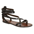 Hecho a mano en Italia womens esclavo sandalias en cuero marrón oscuro