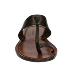 Manmade women thong in dark brown leather