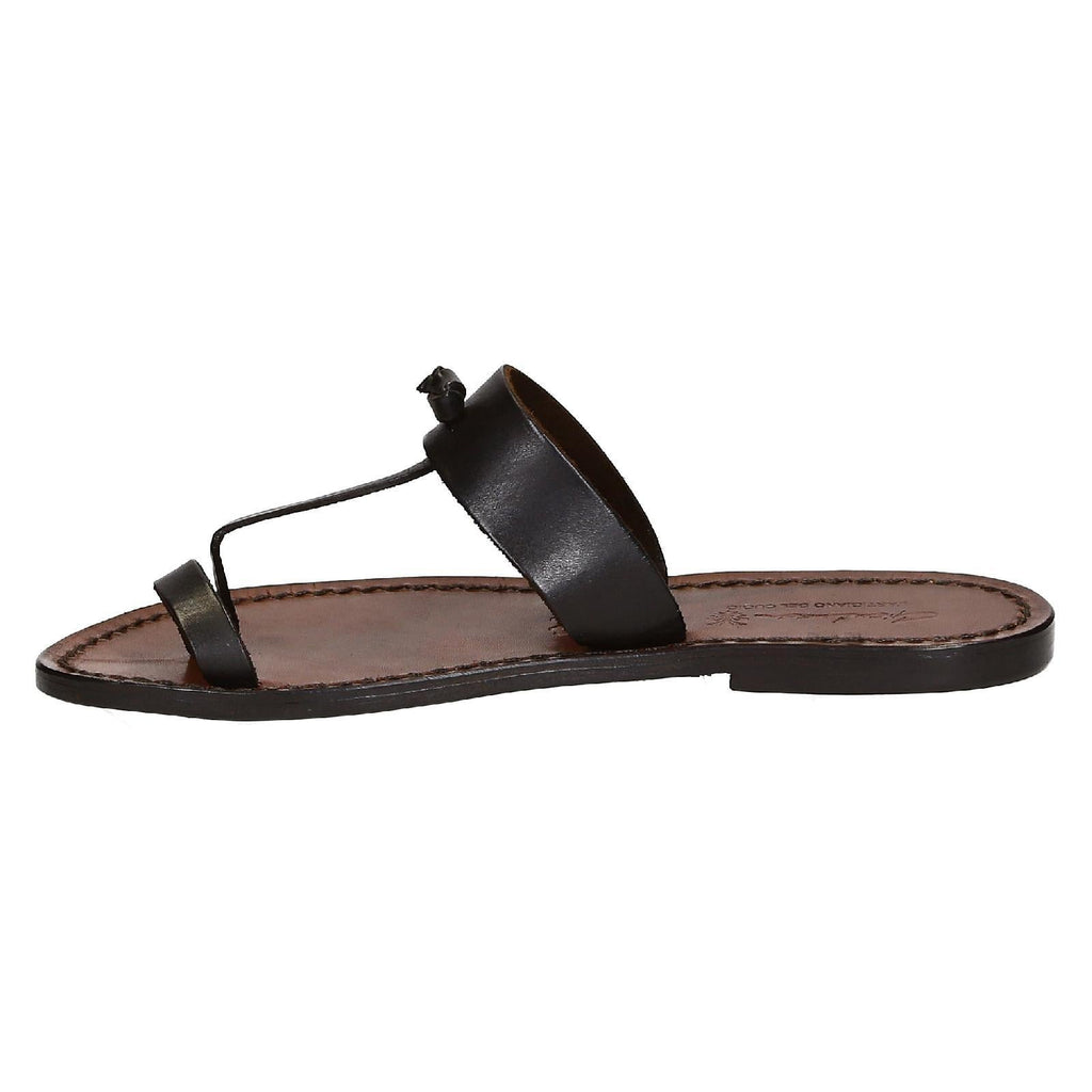 Manmade women thong in dark brown leather