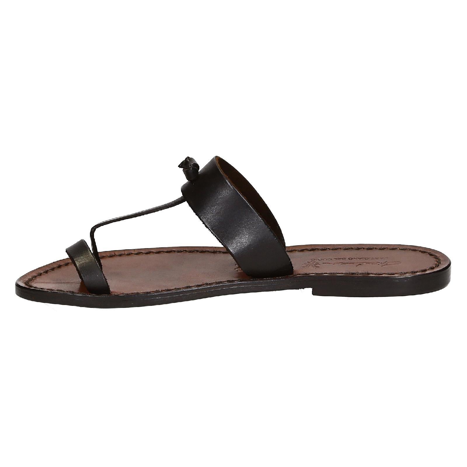 Manmade women thong in dark brown leather