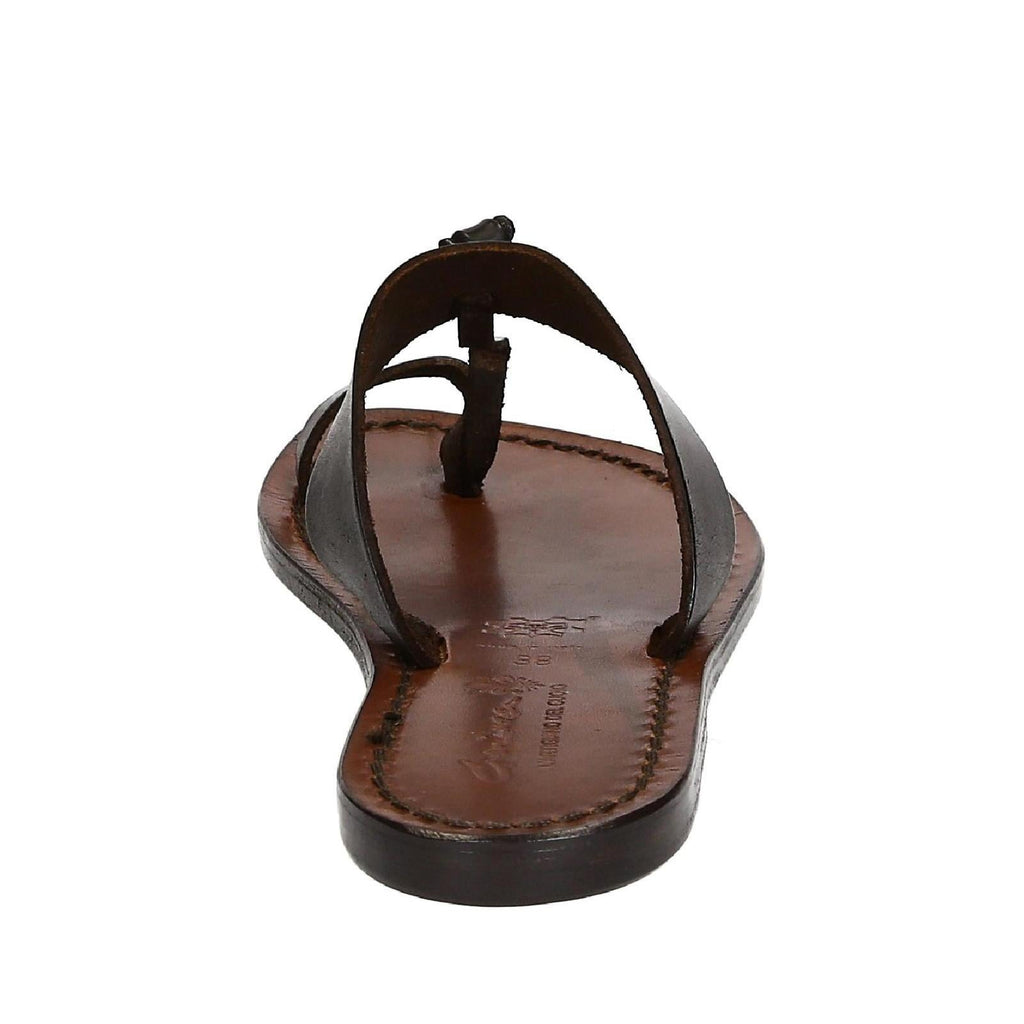 Manmade women thong in dark brown leather